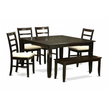 East West Furniture 6 Piece Dining Set With Benchtable With Leaf and 4 Kitchen Dining Chairsplus Bench PARF6-CAP-C
